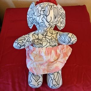 Stuffed Elephant White with Black Designs Plush